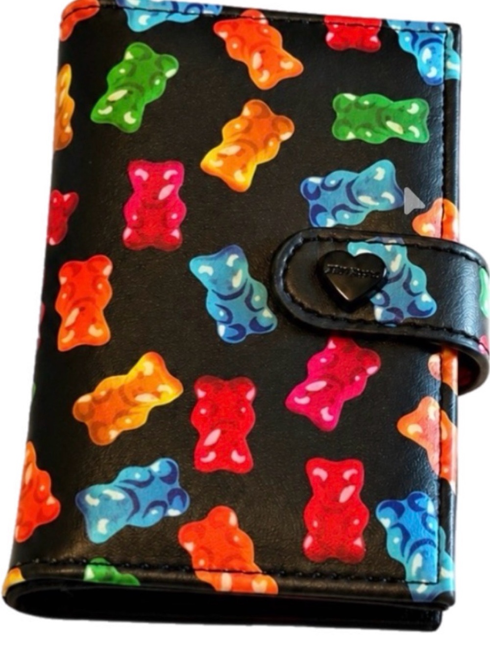 Betsey Johnson Black Wallet with Colorful Gummy Bear Print and Heart Snap